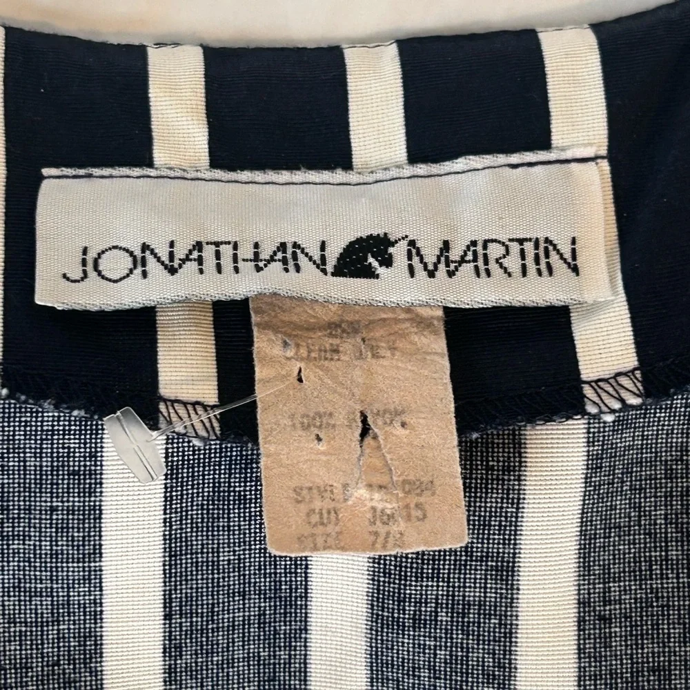 Jonathan Martin Vtg 90s Navy White Nautical Stripped Button Pencil Dress 7/8